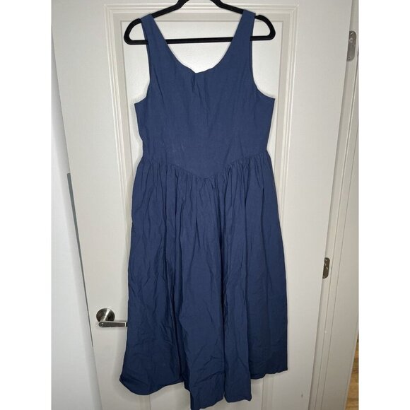 Ciao Lucia Coretta Dress in Navy Size Large Drop Waist Midi Scoopneck Buttons - Picture 5 of 7